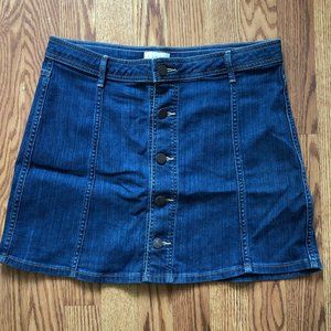 Hinge Button Front Denim Mini Skirt